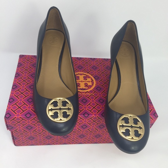 Tory Burch Shoes - Tory Burch Chelsea Logo Medallion Wedges.